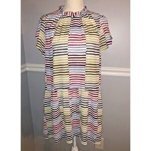 Loft Petite Dress Size S Shift Drop Waist Flutter Sleeve High Ruffle Button Neck